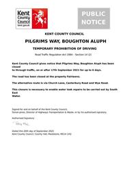 Pilgrims Way, Boughton Aluph road closure
