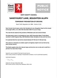 Sandyhurst Lane Closure **date amended**