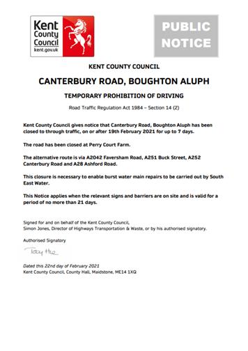  - Canterbury Road Closure